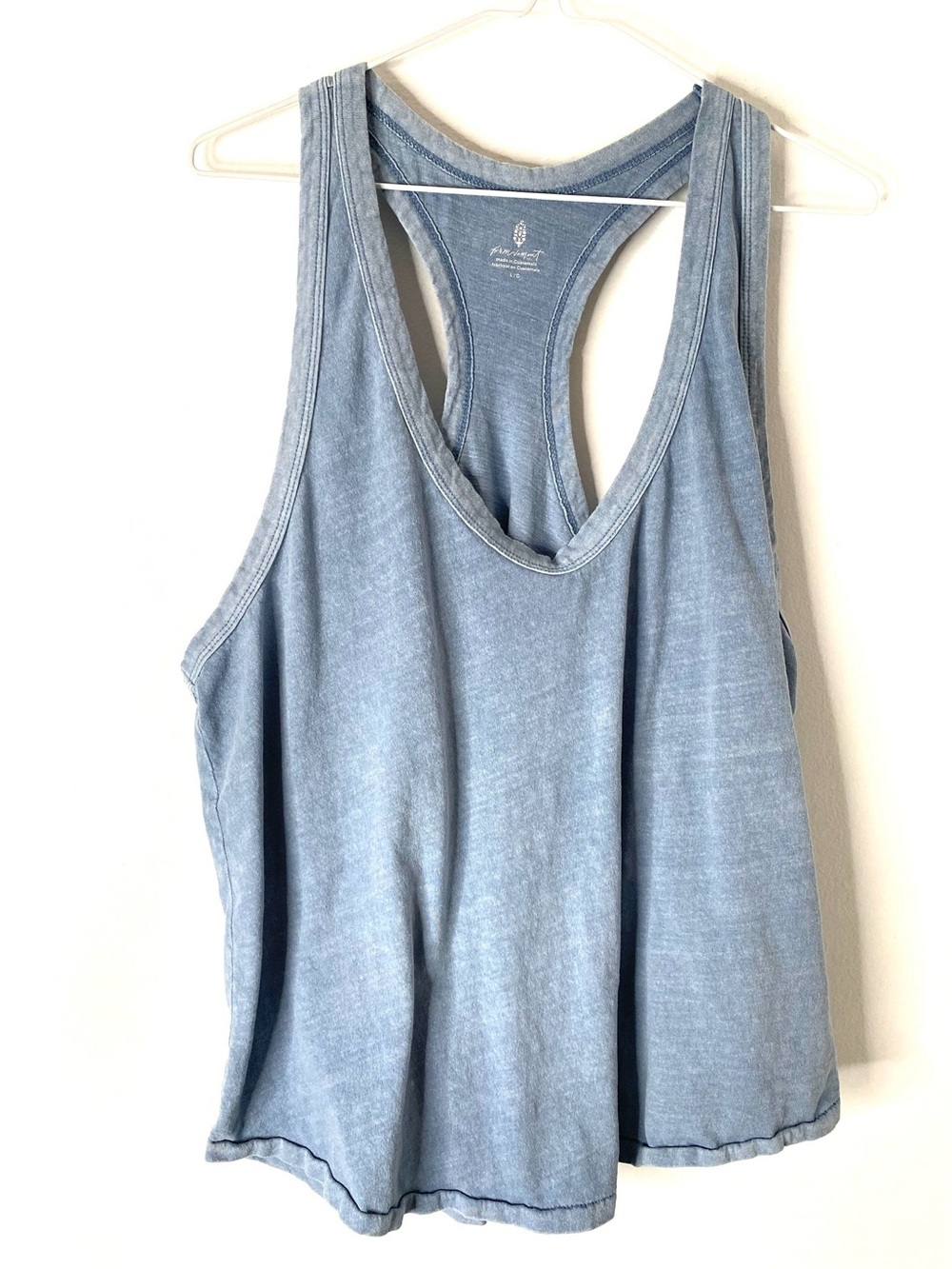 FP Movement by Free People Stonewash Blue Racerback Tank Top Plunge Scoop Neck